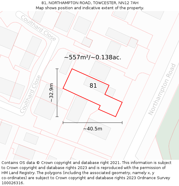 81, NORTHAMPTON ROAD, TOWCESTER, NN12 7AH: Plot and title map