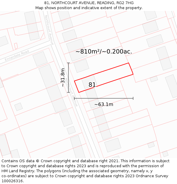 81, NORTHCOURT AVENUE, READING, RG2 7HG: Plot and title map