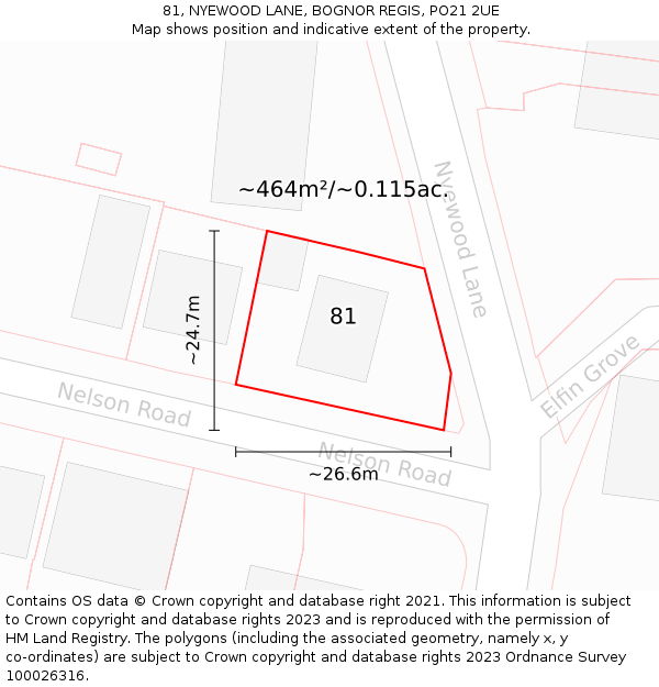 81, NYEWOOD LANE, BOGNOR REGIS, PO21 2UE: Plot and title map