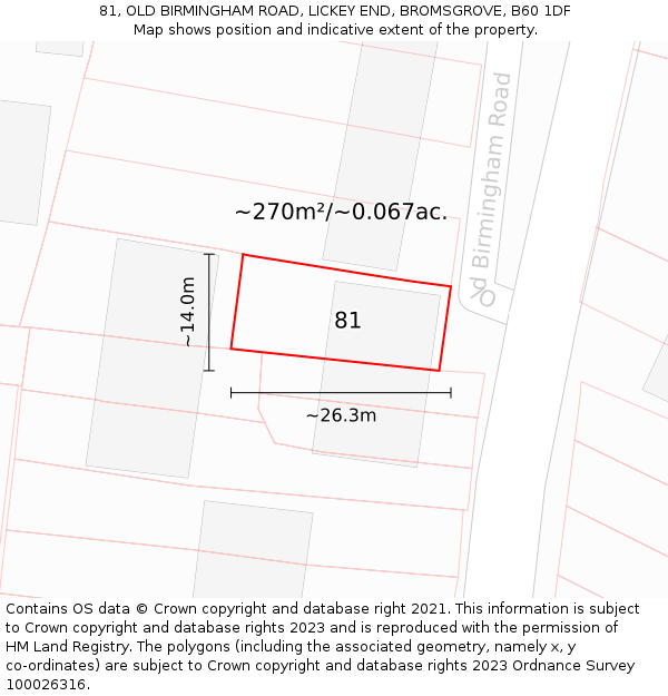 81, OLD BIRMINGHAM ROAD, LICKEY END, BROMSGROVE, B60 1DF: Plot and title map