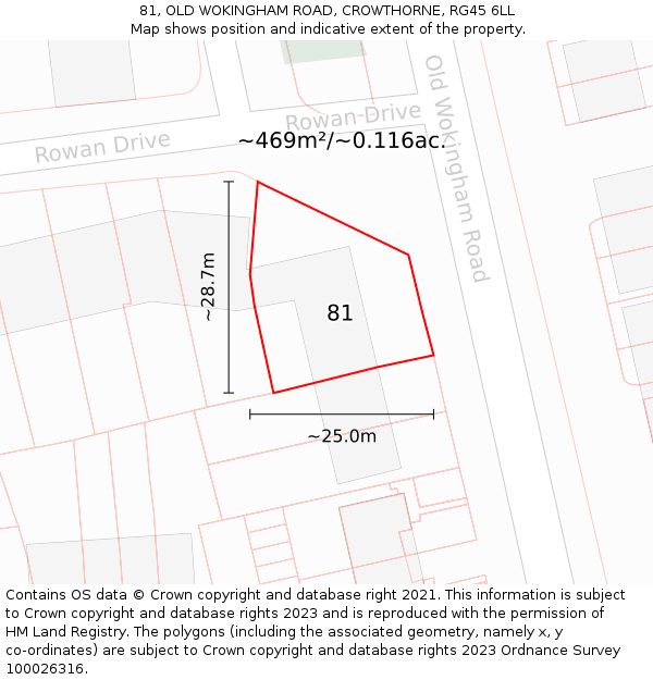 81, OLD WOKINGHAM ROAD, CROWTHORNE, RG45 6LL: Plot and title map