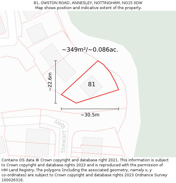 81, OWSTON ROAD, ANNESLEY, NOTTINGHAM, NG15 0DW: Plot and title map