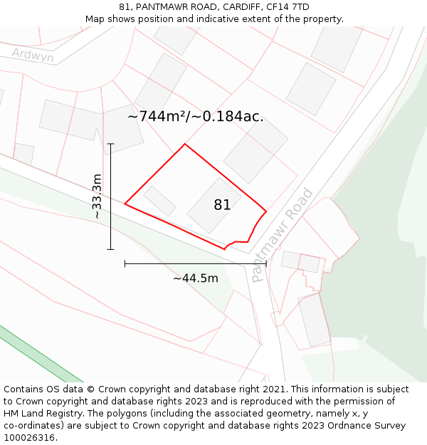 81, PANTMAWR ROAD, CARDIFF, CF14 7TD: Plot and title map