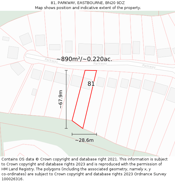 81, PARKWAY, EASTBOURNE, BN20 9DZ: Plot and title map