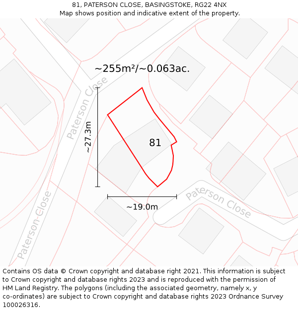 81, PATERSON CLOSE, BASINGSTOKE, RG22 4NX: Plot and title map