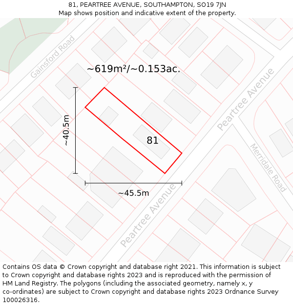 81, PEARTREE AVENUE, SOUTHAMPTON, SO19 7JN: Plot and title map