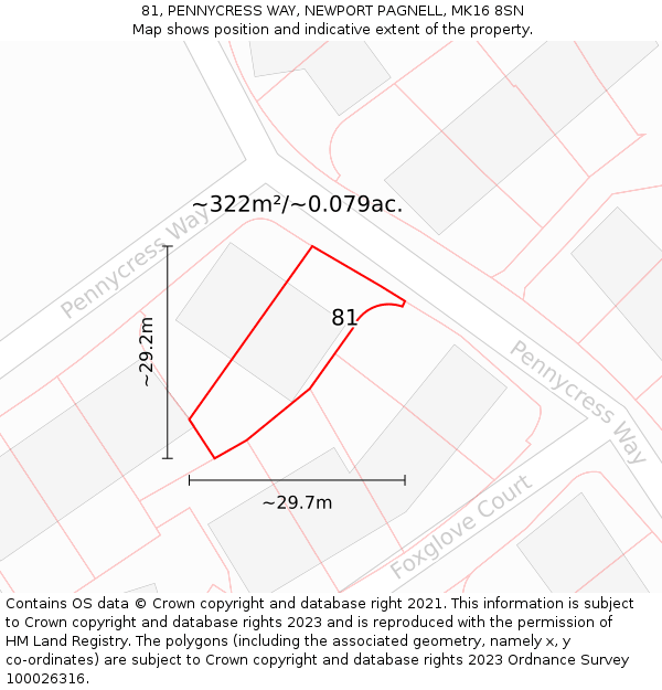 81, PENNYCRESS WAY, NEWPORT PAGNELL, MK16 8SN: Plot and title map