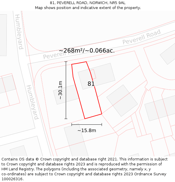 81, PEVERELL ROAD, NORWICH, NR5 9AL: Plot and title map