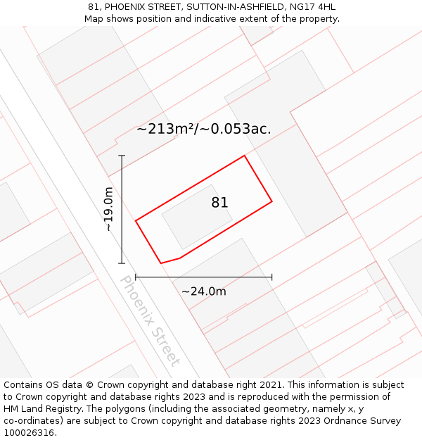 81, PHOENIX STREET, SUTTON-IN-ASHFIELD, NG17 4HL: Plot and title map