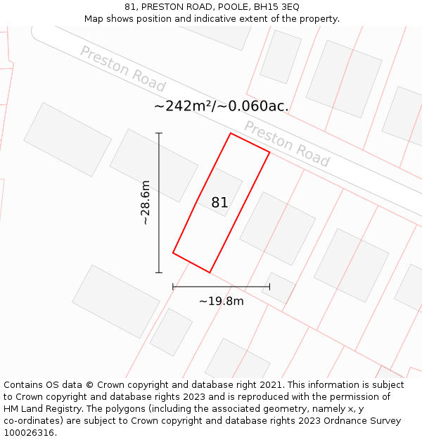 81, PRESTON ROAD, POOLE, BH15 3EQ: Plot and title map