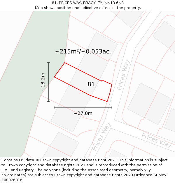 81, PRICES WAY, BRACKLEY, NN13 6NR: Plot and title map