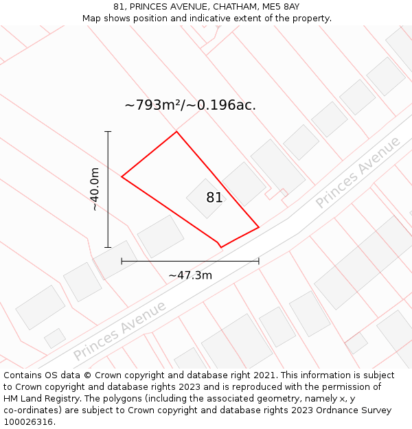 81, PRINCES AVENUE, CHATHAM, ME5 8AY: Plot and title map