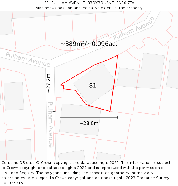 81, PULHAM AVENUE, BROXBOURNE, EN10 7TA: Plot and title map