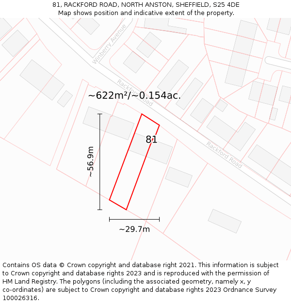 81, RACKFORD ROAD, NORTH ANSTON, SHEFFIELD, S25 4DE: Plot and title map