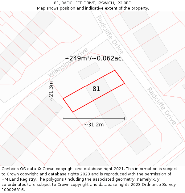 81, RADCLIFFE DRIVE, IPSWICH, IP2 9RD: Plot and title map