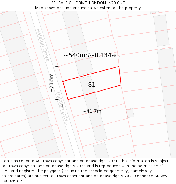 81, RALEIGH DRIVE, LONDON, N20 0UZ: Plot and title map