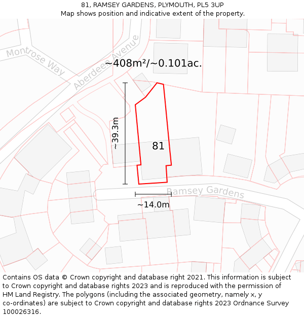 81, RAMSEY GARDENS, PLYMOUTH, PL5 3UP: Plot and title map