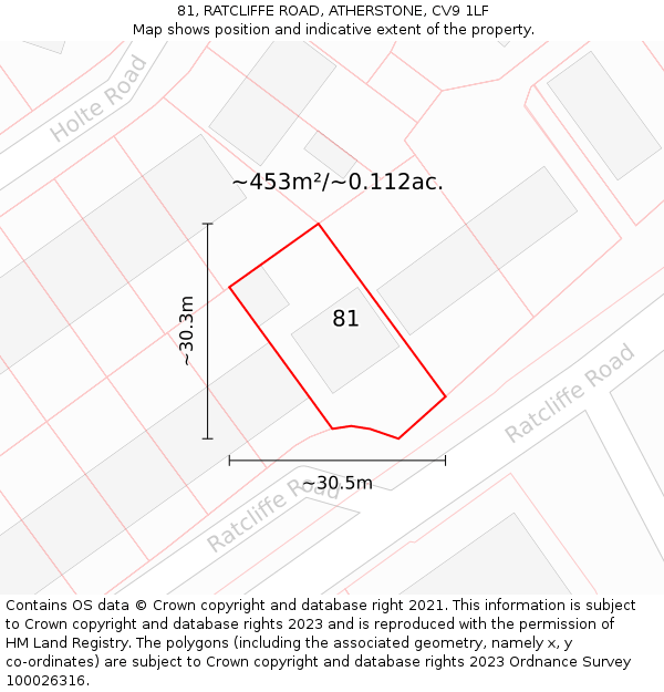 81, RATCLIFFE ROAD, ATHERSTONE, CV9 1LF: Plot and title map