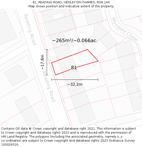 81, READING ROAD, HENLEY-ON-THAMES, RG9 1AX: Plot and title map