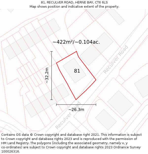 81, RECULVER ROAD, HERNE BAY, CT6 6LS: Plot and title map