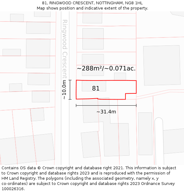 81, RINGWOOD CRESCENT, NOTTINGHAM, NG8 1HL: Plot and title map