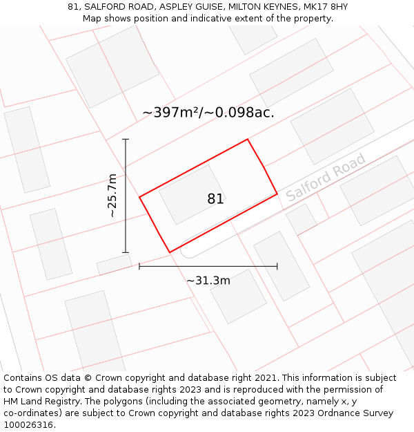 81, SALFORD ROAD, ASPLEY GUISE, MILTON KEYNES, MK17 8HY: Plot and title map