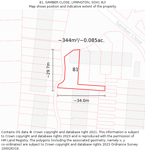 81, SAMBER CLOSE, LYMINGTON, SO41 9LF: Plot and title map