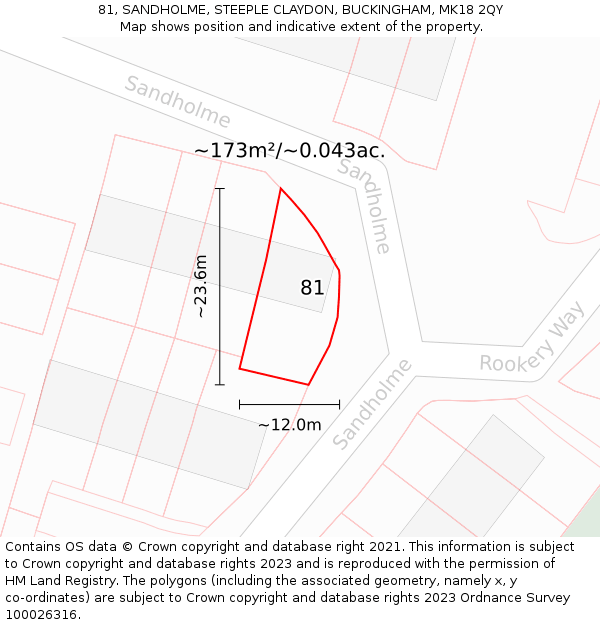 81, SANDHOLME, STEEPLE CLAYDON, BUCKINGHAM, MK18 2QY: Plot and title map