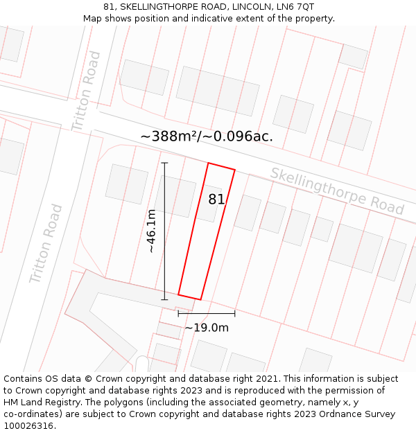 81, SKELLINGTHORPE ROAD, LINCOLN, LN6 7QT: Plot and title map