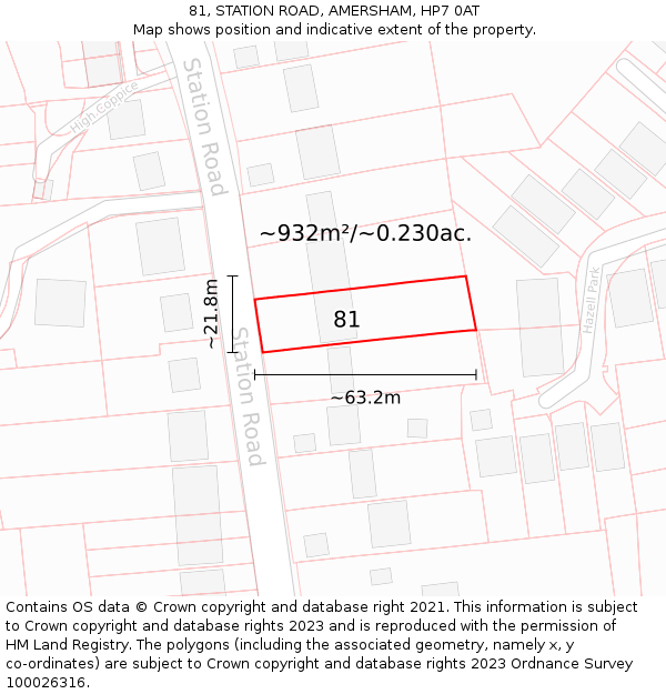 81, STATION ROAD, AMERSHAM, HP7 0AT: Plot and title map