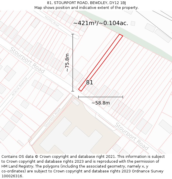 81, STOURPORT ROAD, BEWDLEY, DY12 1BJ: Plot and title map