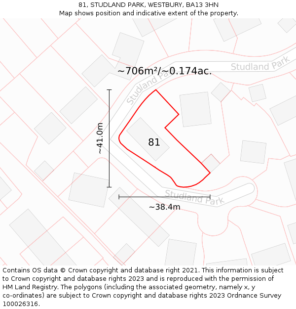 81, STUDLAND PARK, WESTBURY, BA13 3HN: Plot and title map