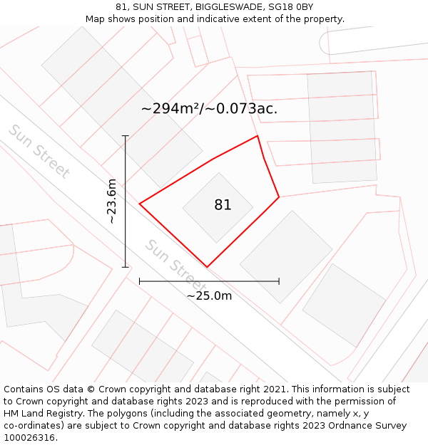 81, SUN STREET, BIGGLESWADE, SG18 0BY: Plot and title map