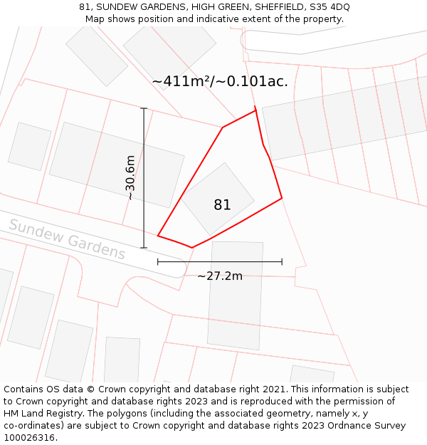 81, SUNDEW GARDENS, HIGH GREEN, SHEFFIELD, S35 4DQ: Plot and title map