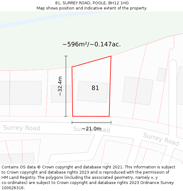 81, SURREY ROAD, POOLE, BH12 1HG: Plot and title map
