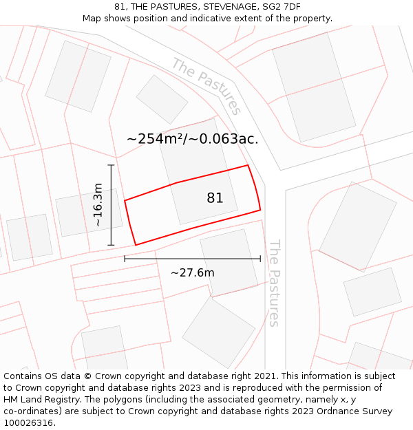 81, THE PASTURES, STEVENAGE, SG2 7DF: Plot and title map