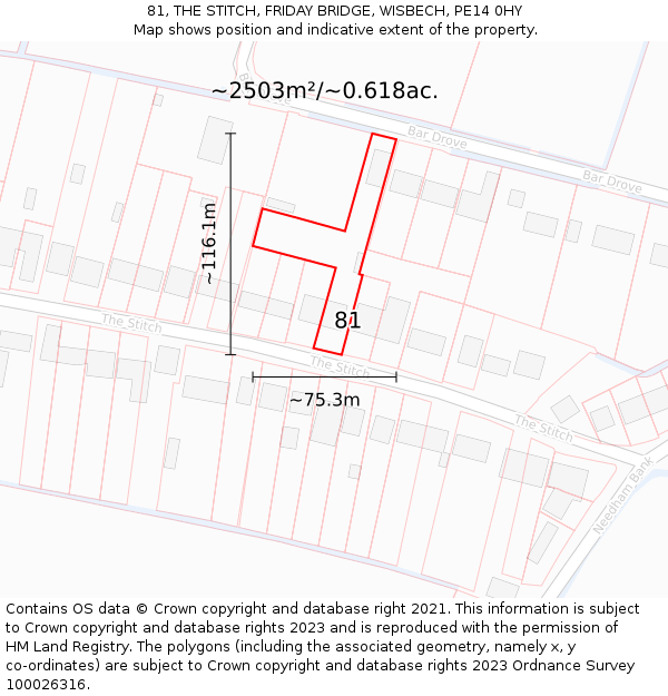 81, THE STITCH, FRIDAY BRIDGE, WISBECH, PE14 0HY: Plot and title map