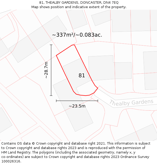 81, THEALBY GARDENS, DONCASTER, DN4 7EQ: Plot and title map