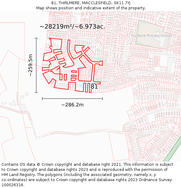 81, THIRLMERE, MACCLESFIELD, SK11 7YJ: Plot and title map