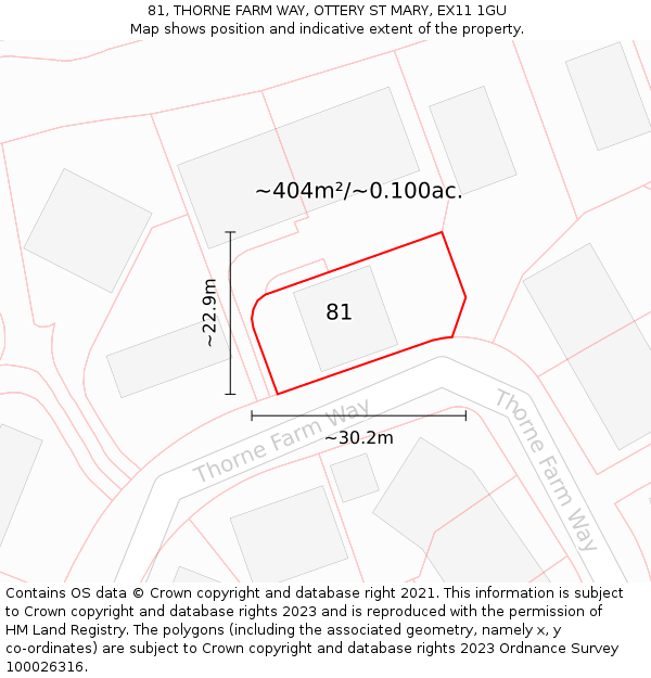 81, THORNE FARM WAY, OTTERY ST MARY, EX11 1GU: Plot and title map