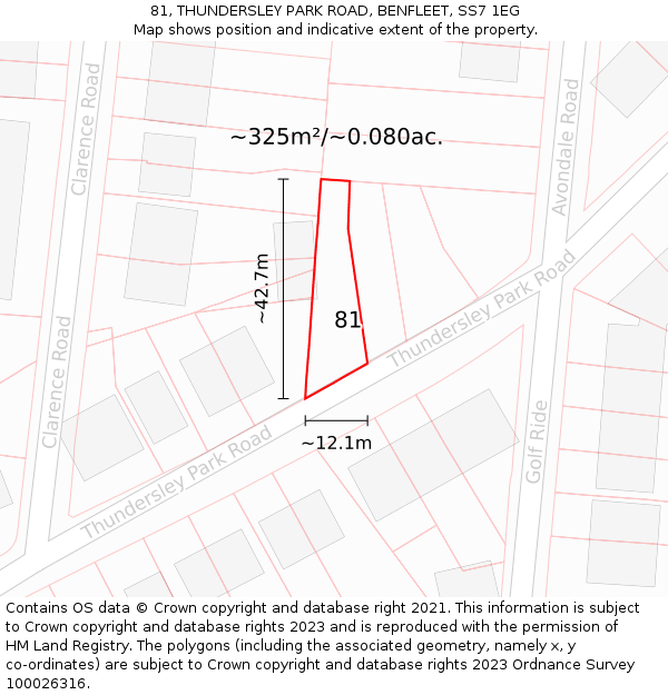 81, THUNDERSLEY PARK ROAD, BENFLEET, SS7 1EG: Plot and title map