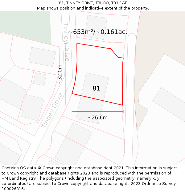 81, TINNEY DRIVE, TRURO, TR1 1AT: Plot and title map