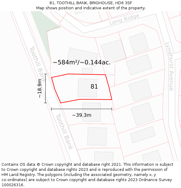 81, TOOTHILL BANK, BRIGHOUSE, HD6 3SF: Plot and title map