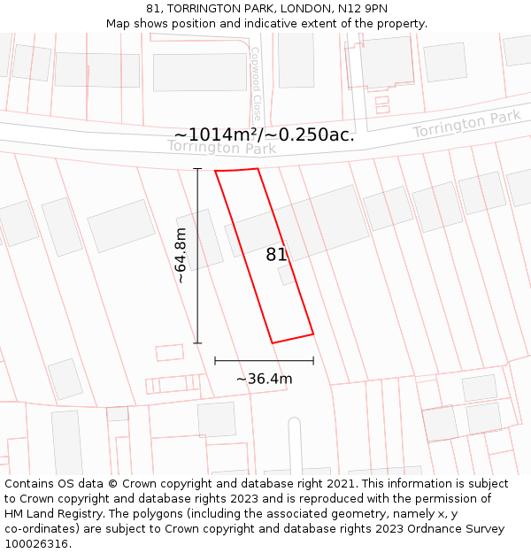 81, TORRINGTON PARK, LONDON, N12 9PN: Plot and title map