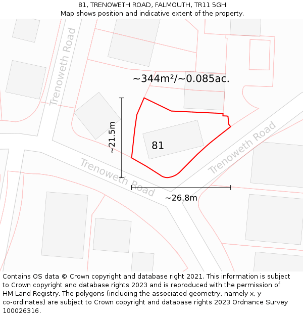 81, TRENOWETH ROAD, FALMOUTH, TR11 5GH: Plot and title map