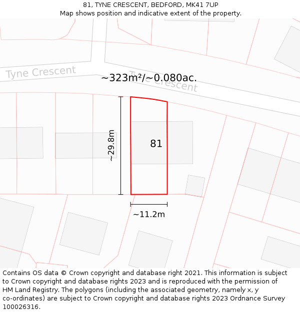 81, TYNE CRESCENT, BEDFORD, MK41 7UP: Plot and title map