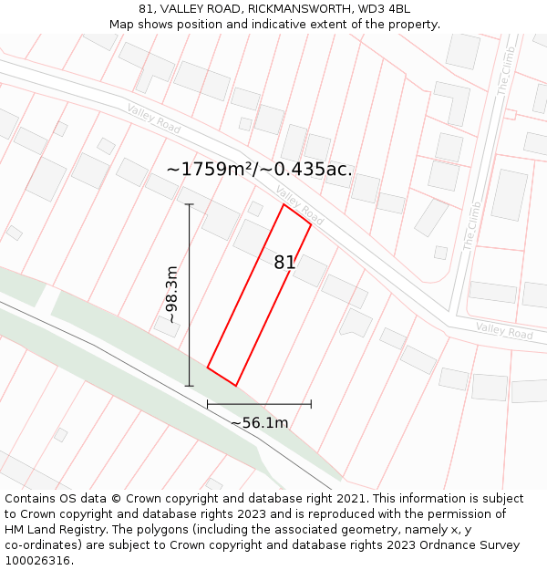 81, VALLEY ROAD, RICKMANSWORTH, WD3 4BL: Plot and title map