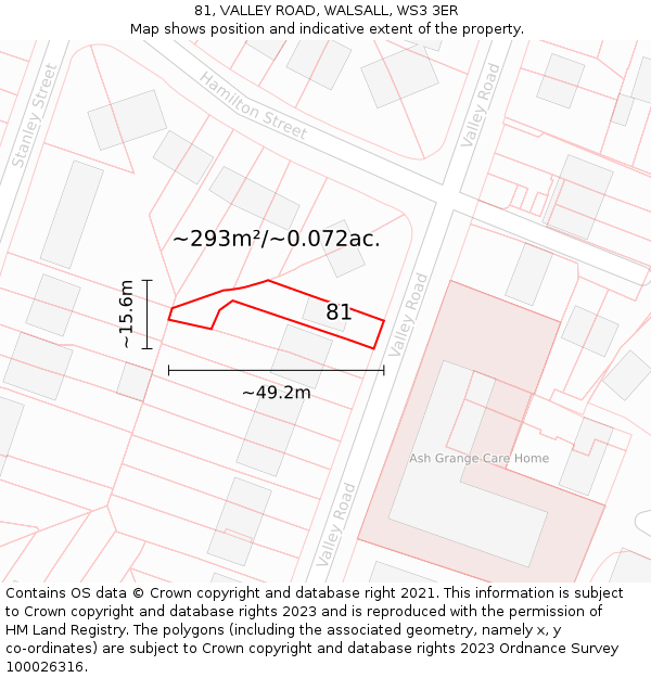 81, VALLEY ROAD, WALSALL, WS3 3ER: Plot and title map
