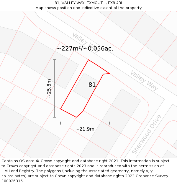 81, VALLEY WAY, EXMOUTH, EX8 4RL: Plot and title map