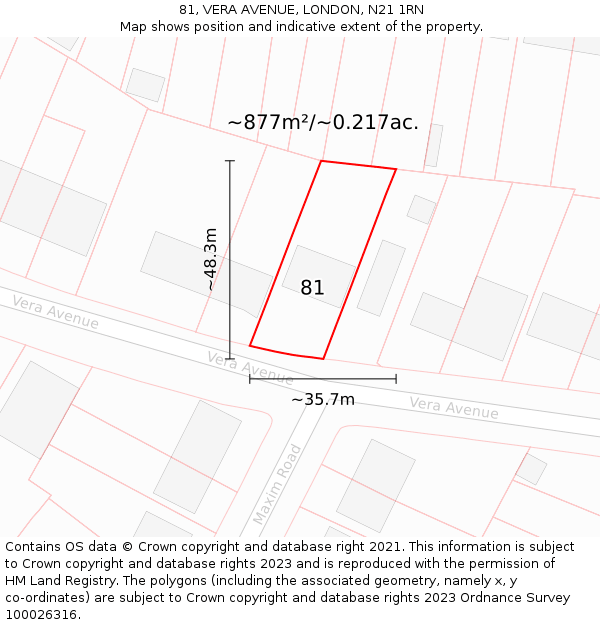 81, VERA AVENUE, LONDON, N21 1RN: Plot and title map